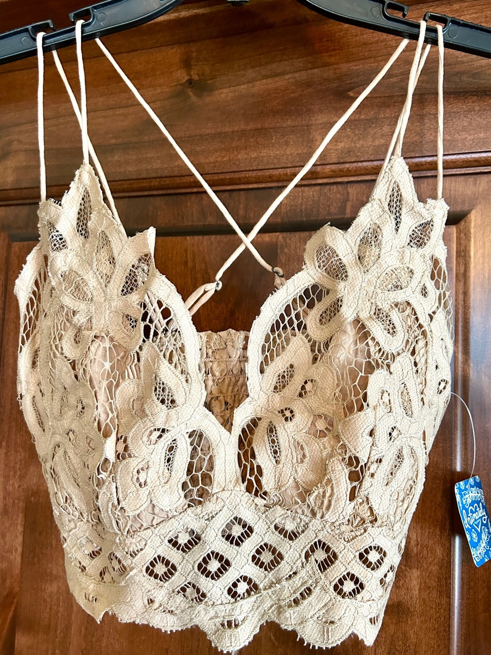 NWT Free People Adella Lace Floral Bralette - Size L - Nude $23